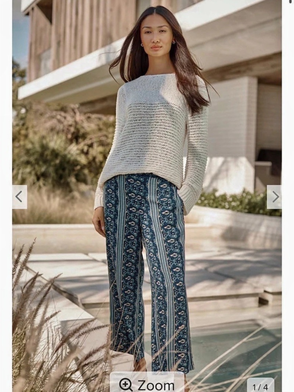 J. Jill Wide-Leg Pants Floral Blue & Yellow Large